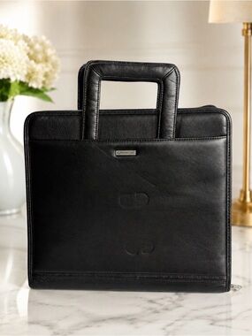 Franklin Covey Black Leather Executive Portfolio Briefcase Zip Around File